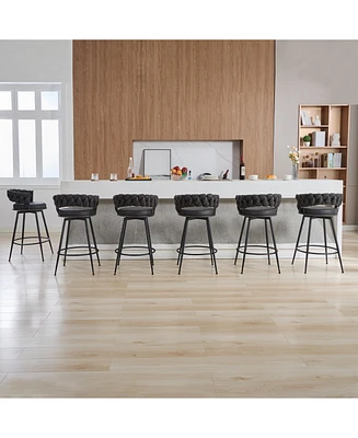 Dyhome 28 inch Bar Stools Set of 2, Modern Counter Height Stools, 360° Swivel Suede Fabric Stool Chairs with Woven Back and Footrest for Kitc