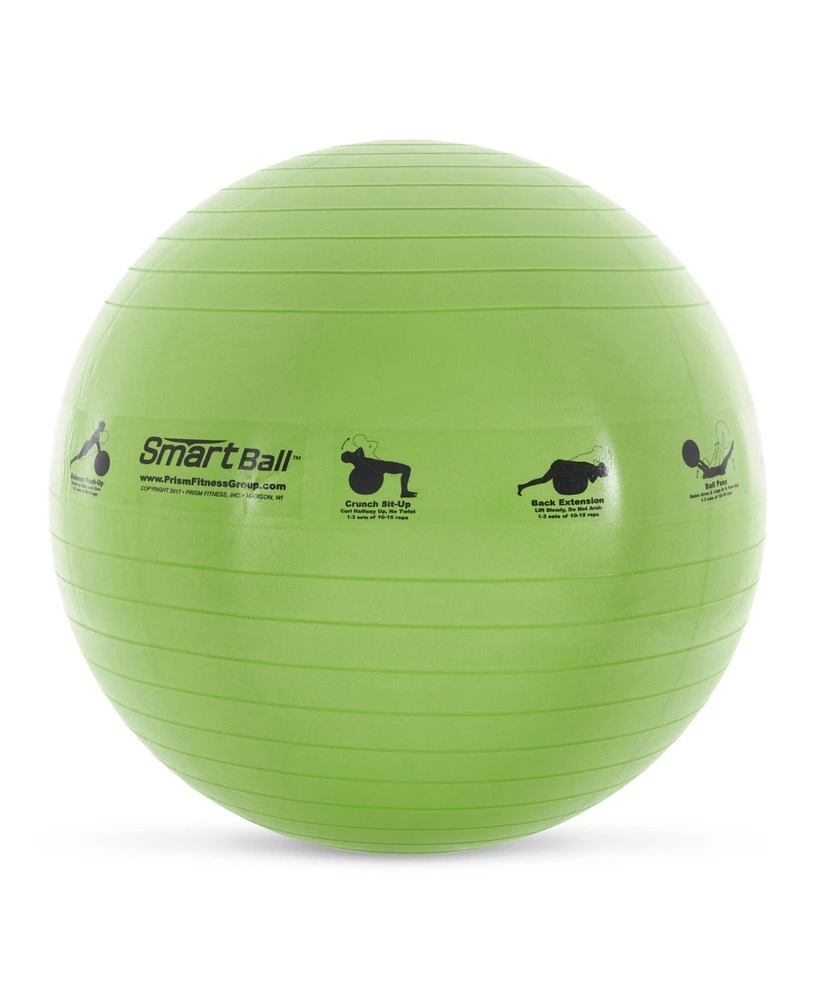 Prism Fitness 23" Smart Self-Guided Stability Exercise Ball w/13 Exercises Printed for Yoga, Pilates, Office Ball Chair and More, Green