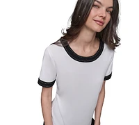 Karl Lagerfeld Paris Women's Contrast-Rib Short-Sleeve Top