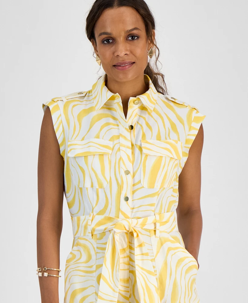 I.n.c. International Concepts Petite Printed Linen-Blend Utility Jumpsuit, Exclusively at Macy's