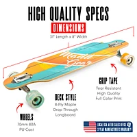 31" x 8" 8-Ply Maple Deck Glide Drop Through Longboard Skateboard for Ages 5+ Max 220 lbs, 70mm Wheels, Abec-7 Bearings