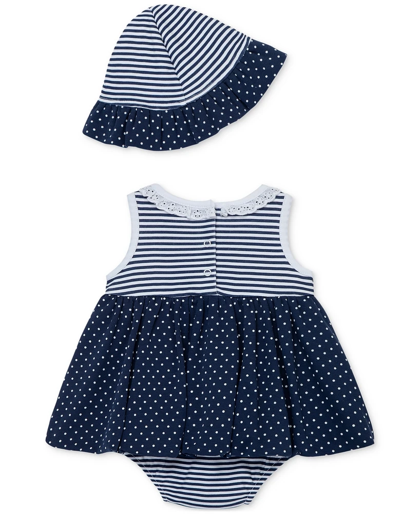 Little Me Baby Girls 2-Pc. Daisies Stripe Popover Dress & Hat Set