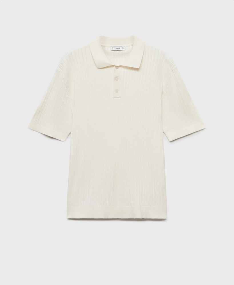 Mango Men's Fine-Knit Ribbed Cotton Polo Shirt
