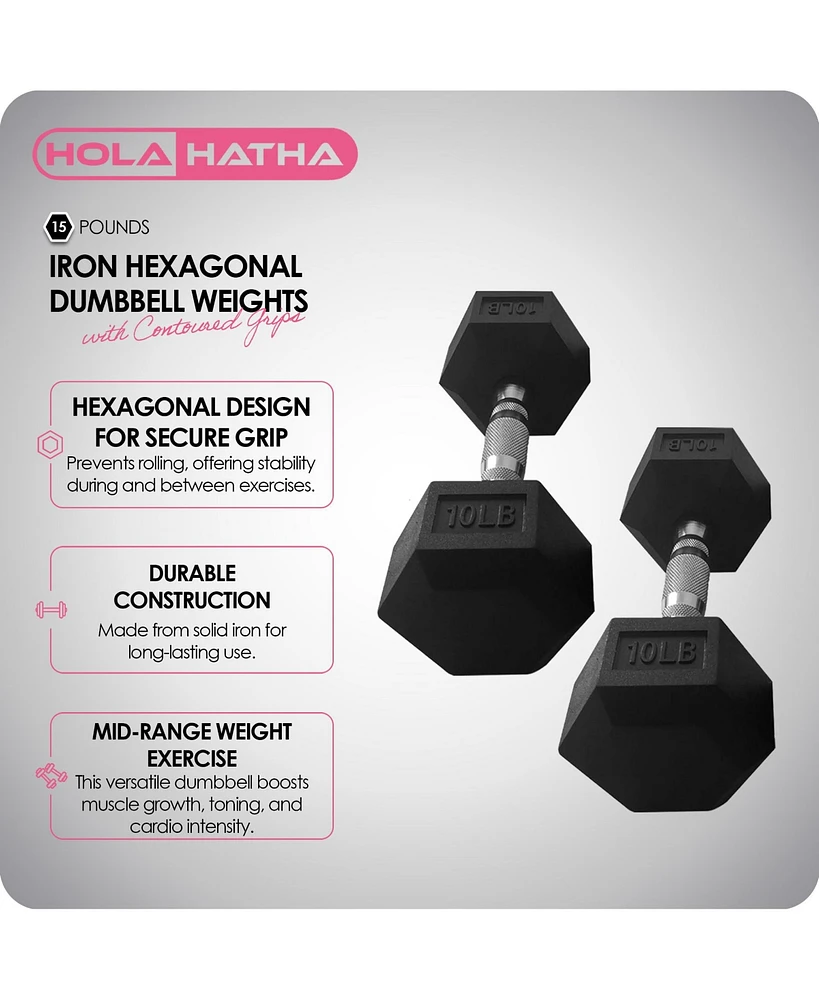 HolaHatha Iron Hexagonal Cast Home Exercise Dumbbell Free Weight, 15 Pounds