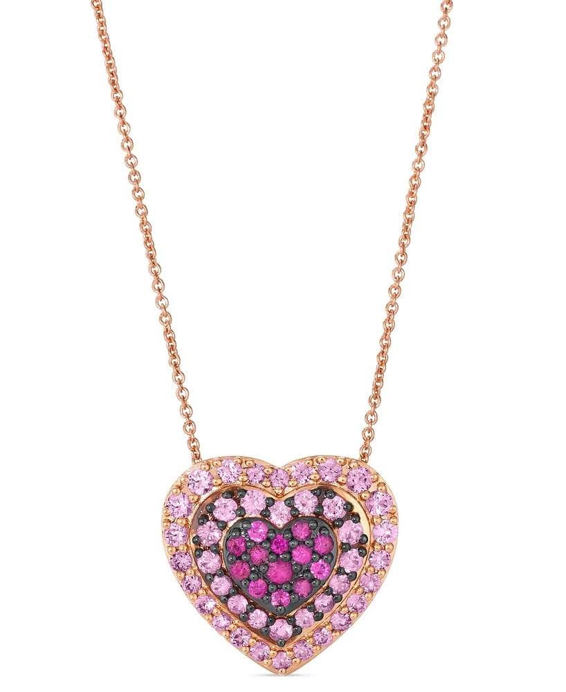Le Vian Pink Sapphire Ombre Halo Cluster Heart Adjustable 20" Pendant Necklace (1-1/10 ct. t.w.) in 14k Rose Gold