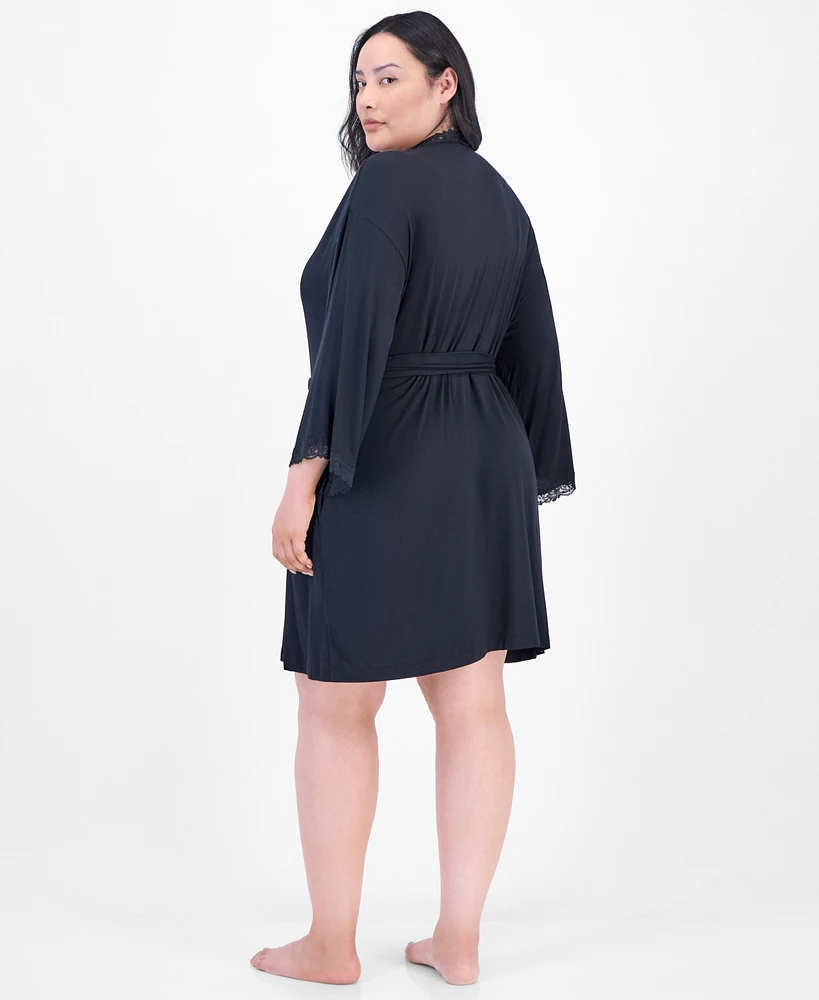 I.n.c. International Concepts Plus Lace-Trim Knit Wrap Robe, Exclusively at Macy's