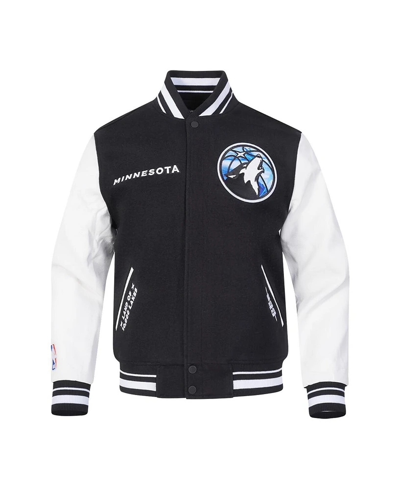 Pro Standard Men's Black Minnesota Timberwolves 2024/25 City Edition Chenille Applique Full-Zip Wool Varsity Jacket