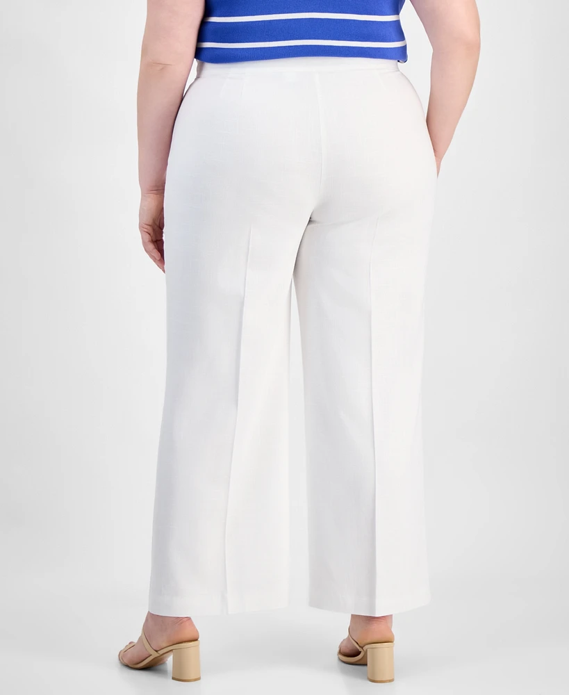 Tahari Asl Plus Wide-Leg Linen-Blend Pants