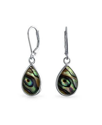 Bling Jewelry Geometric Iridescent Abalone Shell Teardrop Dangle Earrings in Sterling Silver