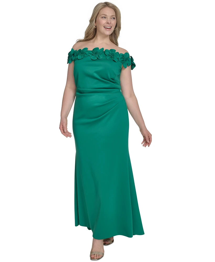 Eliza J Plus 3D Floral Off-The-Shoulder Gown