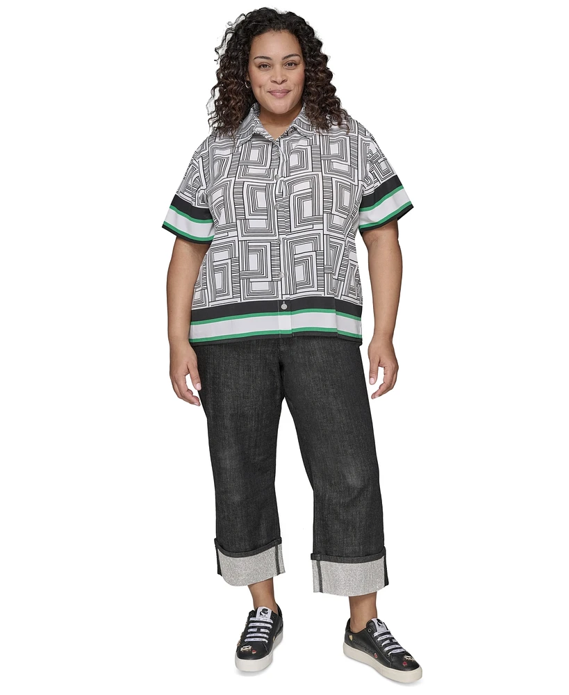 Karl Lagerfeld Paris Plus Printed Camp Shirt