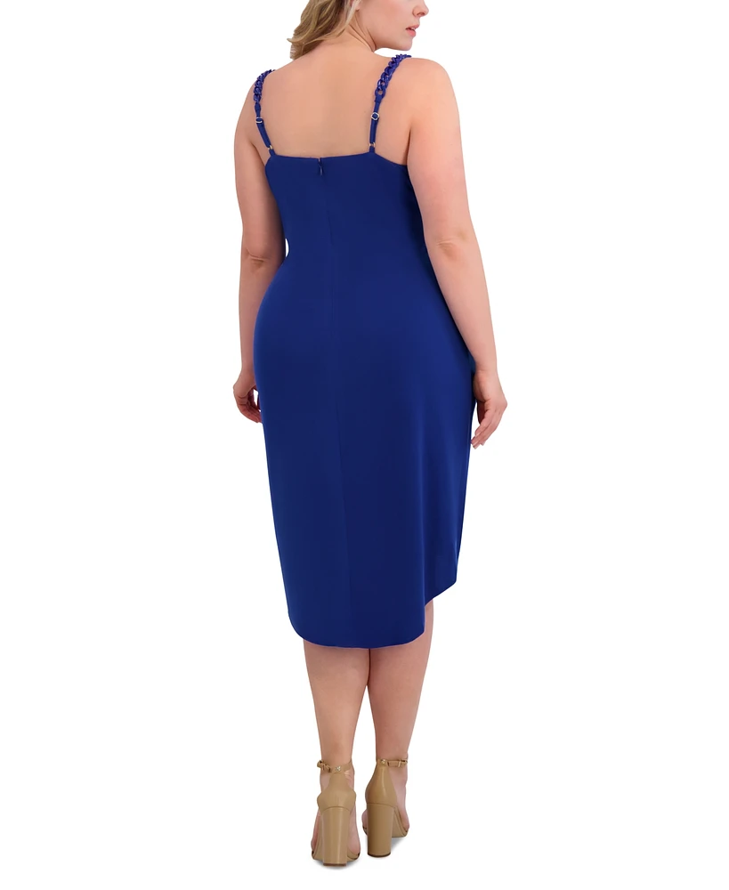 Siena Plus Side-Ruched Chain-Strap Cowlneck Dress
