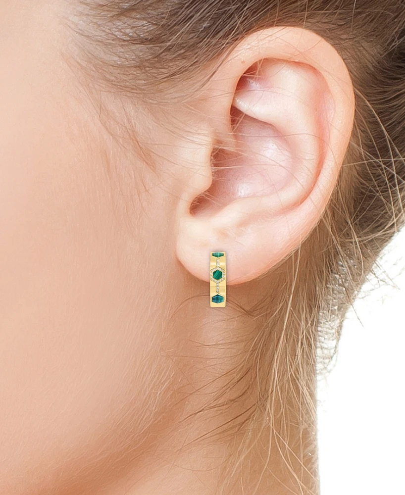Effy Malachite & Diamond (1/6 ct. t.w.) Small Hoop Earrings in 14k Gold, 0.86"