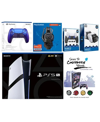 Sony Playstation 5 Pro Bundle with Extra Controller, Plantronics Headset, Fps Grip Kit, Dual Charge Dock and MightySkins Decal Voucher Plus 2 Year Cps