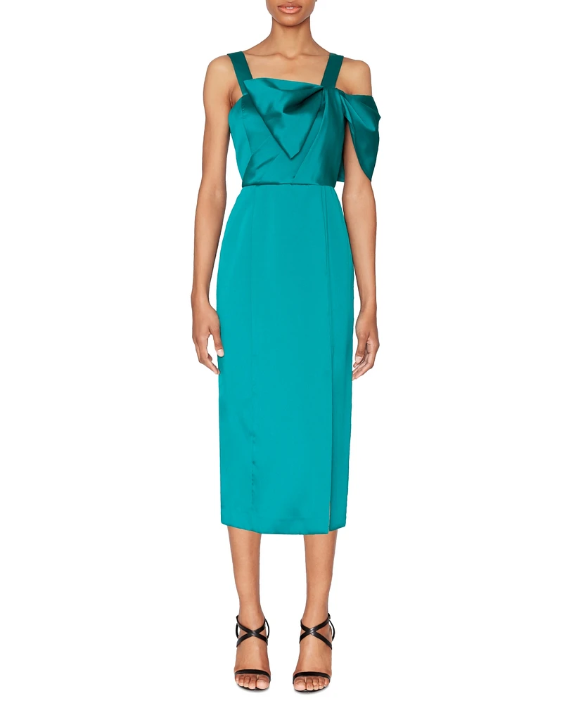 White Tie by Shani Women's Bow-Trim Satin Midi Dress