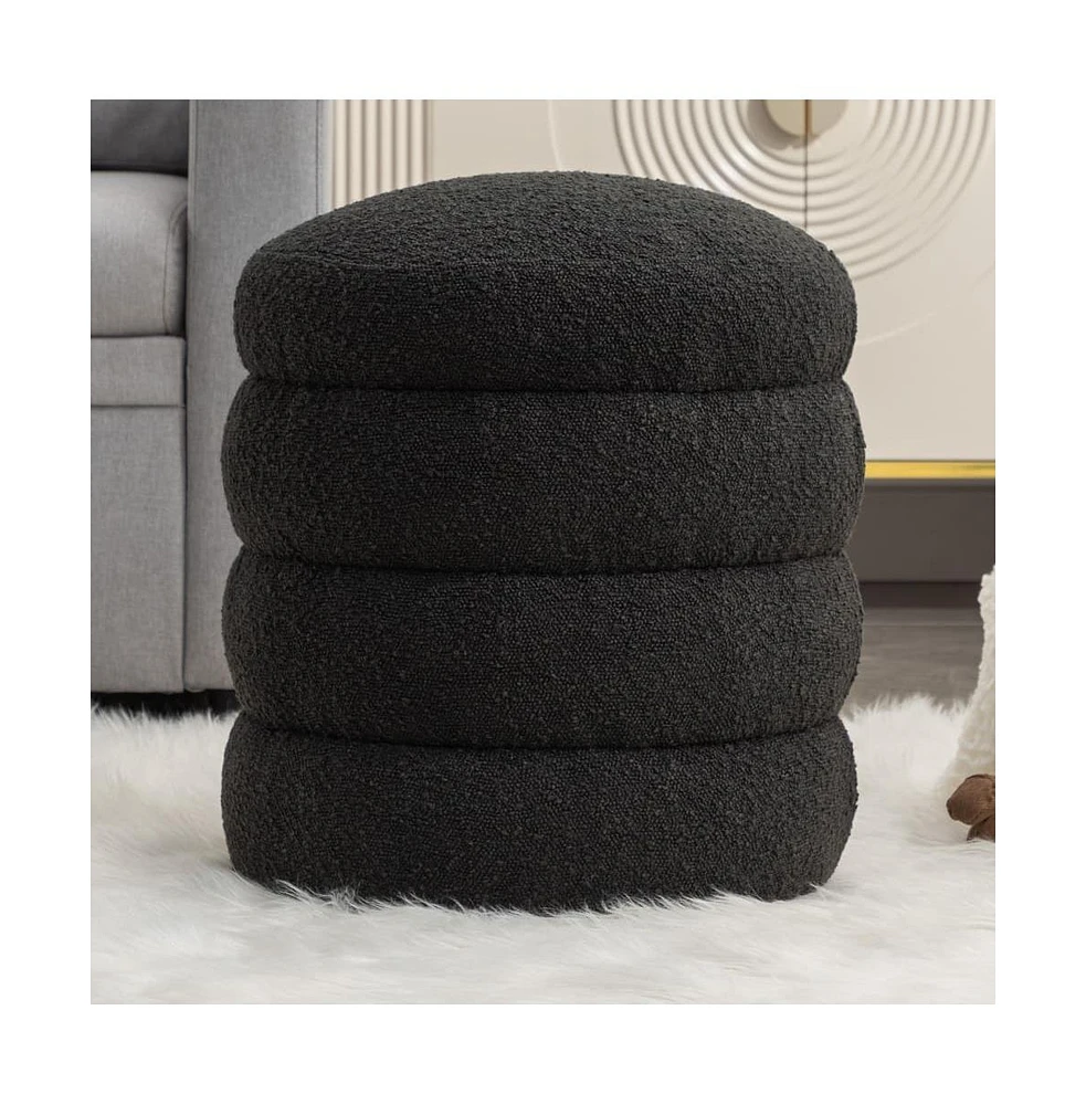 Soft Boucle Round Ottoman, Upholstered Footrest Stool, for Living Room & Bedroom-The Pop Home