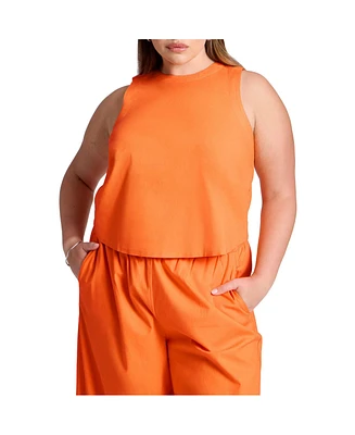 Eloquii Women's Linen-Blend Boxy Scoop Neck Crop Tank