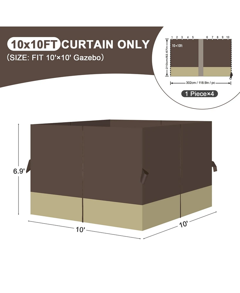 Aoodor 10' x 10' Gazebo Curtain Set Protecting Privacy Side Walls 4 Panels,Curtain Only