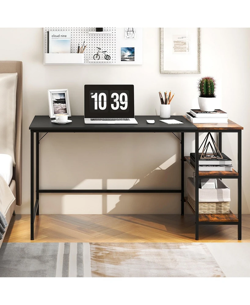 55 Inch Modern Industrial Style Study Writing Desk with 2 Storage Shelves