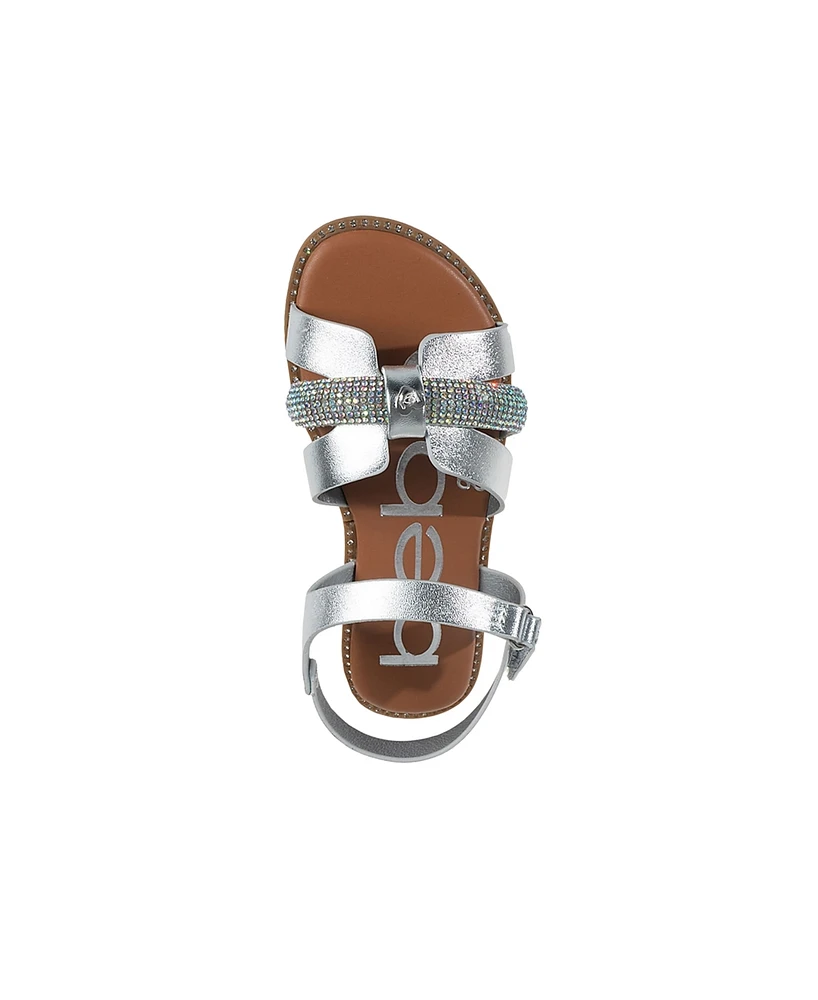 Bebe Little Girls Flat with Rhinestone and Heart Charm Sandals