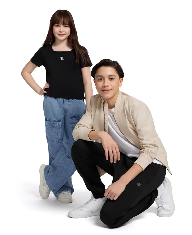 Calvin Klein Big Girls Short Sleeves Square Neck Ribbed T-shirt