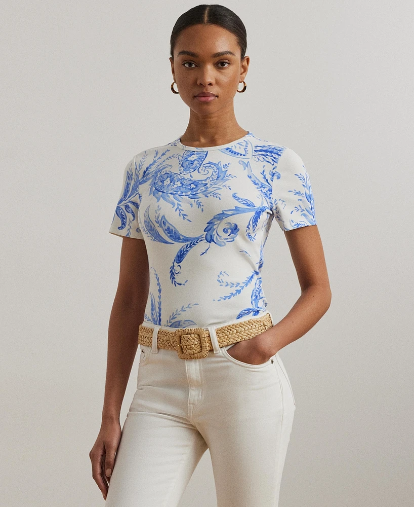 Lauren Ralph Lauren Women's Paisley Stretch Cotton Crewneck Tee