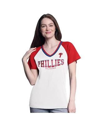 G-iii 4Her by Carl Banks Women's White/Red Philadelphia Phillies Ball Park Raglan V-Neck T-Shirt