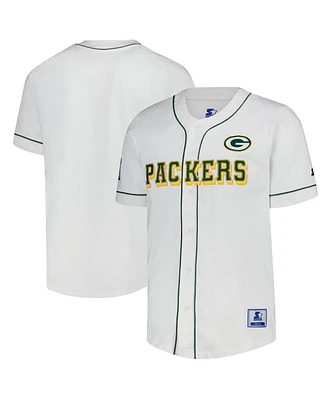 Starter Men's White Green Bay Packers Relay Full-Button Baseball Jersey