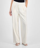 Bar Iii Women's Crepe High Rise Pleated Wide-Leg Pants, Exclusively at Macy's