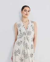 Reistor Women's Front Twist Midi dress Black Florals
