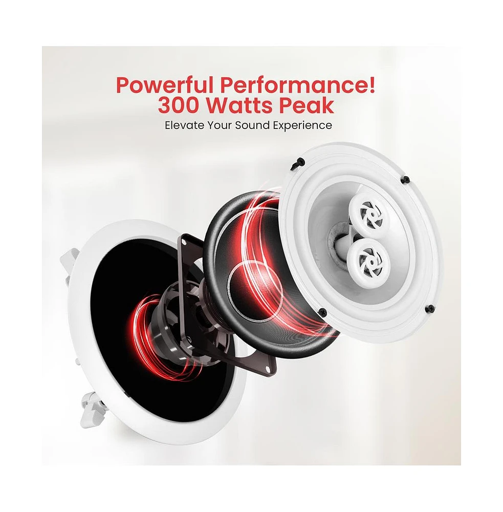 Pyle PWRC62 6.5" Weather Proof 2-Way In-Ceiling/In-Wall Stereo Speaker - 300W, Single Speaker