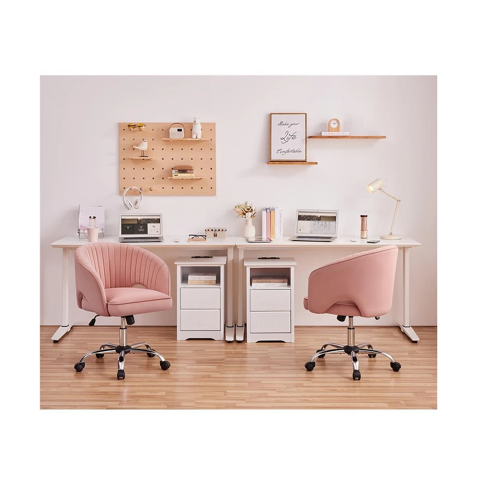 Yaheetech Home Office Chair with Tufted Barrel, Pink