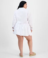 Full Circle Trends Trendy Plus Collared Tie-Hem Shirt & Bubble-Hem Skirt