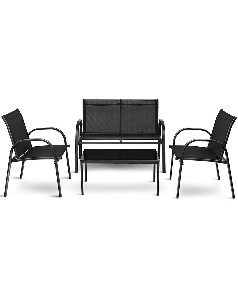 4 Pcs Patio Furniture Set Sofa Coffee Table Steel Frame Garden Deck