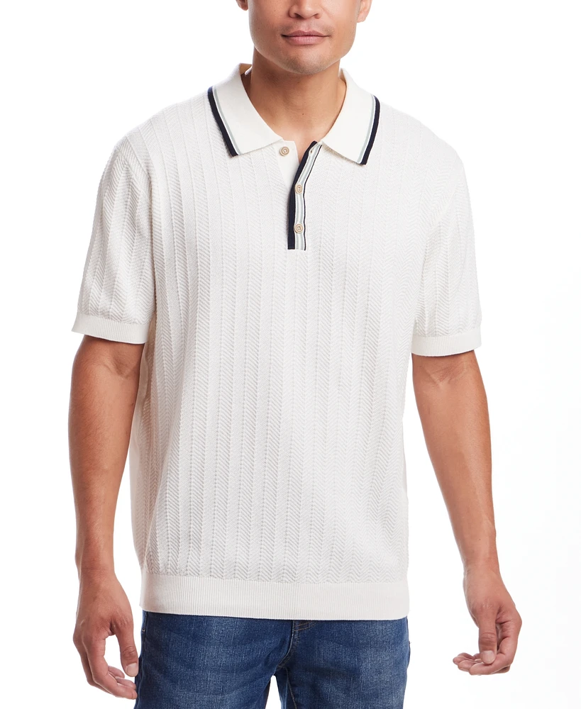 Weatherproof Vintage Men's Regular-Fit Tipped Herringbone Sweater-Knit Polo Shirt