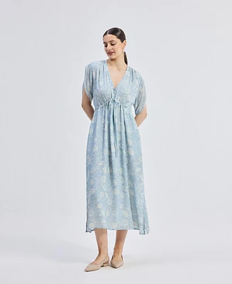 Reistor Women's Maxi Gathered Dress Blue Florals