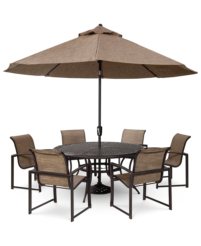 Wythburn Outdoor Dining 7pc Set (60" Round Table & 6 Sleek Sling Chairs), Created for Macy's