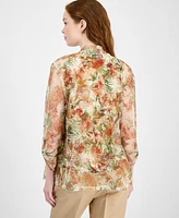 Kasper Women's Floral-Print Open-Front Cardigan and Blouse