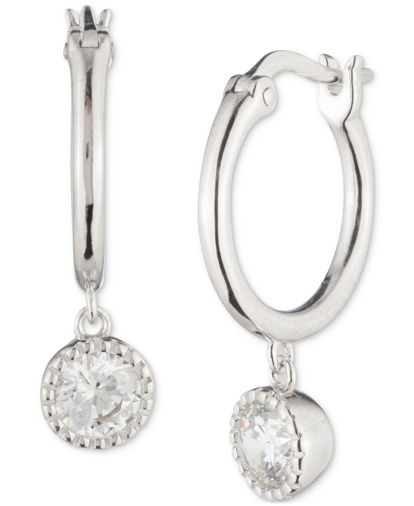 Lauren Ralph Lauren Sterling Silver Cubic Zirconia Charm Huggie Hoop Earrings