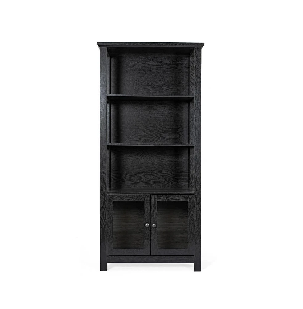 Omaha Modern Farmhouse Storage Cabinet Bookcase, Glass Doors And Open Shelves