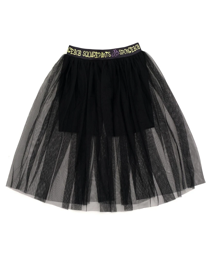 SpongeBob SquarePants Girls Cropped Boxy Drop Shoulder T-Shirt and Mesh Tulle Skort