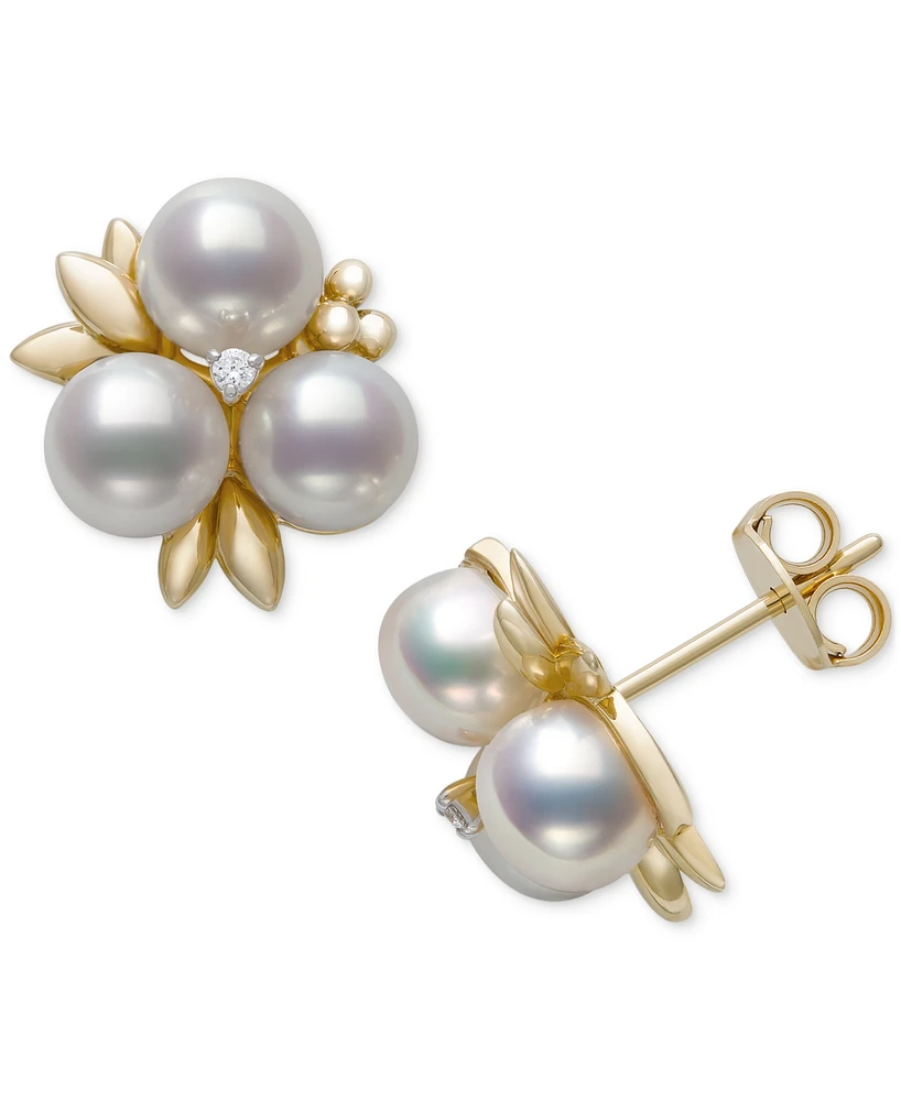 Belle de Mer Cultured Freshwater Pearl (6-7mm) & Diamond Accent Flower Cluster Stud Earrings