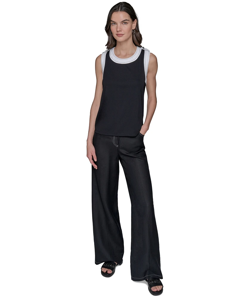 Karl Lagerfeld Paris Women's Contrast-Trim Sleeveless Top