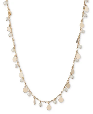 Lauren Ralph Lauren Gold-Tone Shaky Disc & Imitation Pearl Collar Necklace, 16" + 3" extender