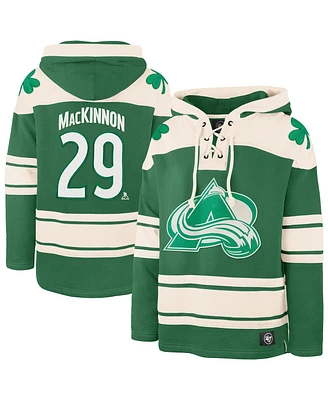 '47 Brand Men's Nathan MacKinnon Kelly Green Colorado Avalanche St. Patrick's Day Player Name Number Lacer Pullover Hoodie