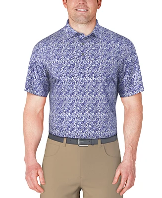 Pga Tour Men's Short Sleeve Botanical Print Golf Polo Shirt