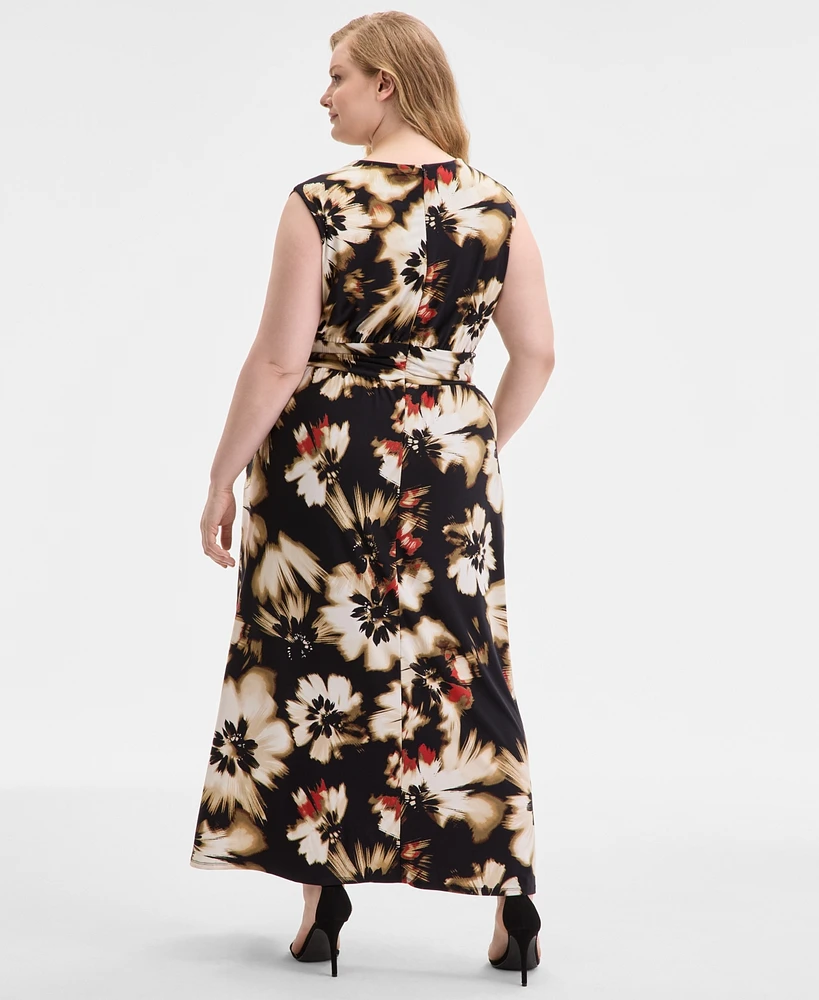 Anne Klein Plus Printed Twist-Front Maxi Dress