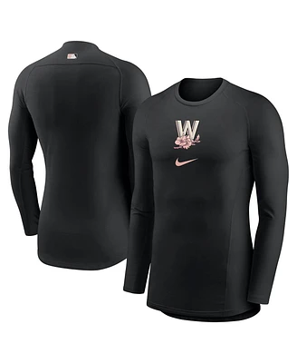 Nike Men's Black Washington Nationals City Connect Base Layer Raglan Long Sleeve Performance T-Shirt