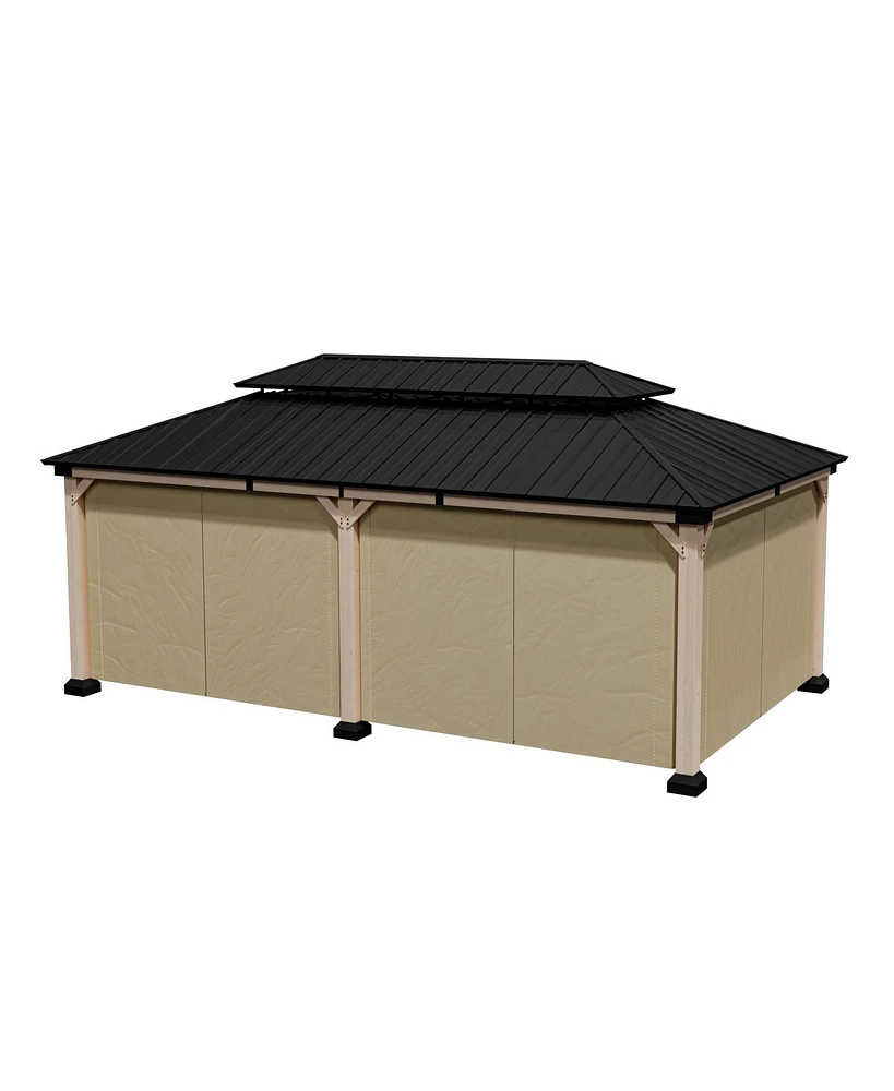 Mondawe 20 ft. x 12 ft Outdoor Fir Solid Wood Frame Patio Gazebo Canopy Tent Shelter with Galvanized Steel Hardtop Pavilion