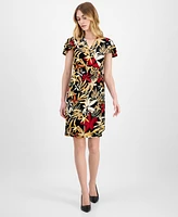 Anne Klein Women's Faux-Wrap Flutter-Sleeve Print Dress